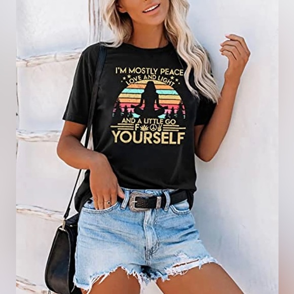 ☮️ Sassy Meditation Tee Funny Boho Size Medium (6) - Picture 2 of 3
